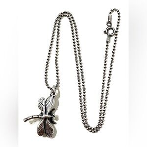 Sterling Silver 925 Dragonfly Pendant Necklace 16”